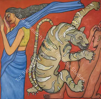 Chowdhury, Jogen (Artist). The Blue Sari, 1995 | Painting, Pu.Mum/24.02.22, 2022 · Pundole