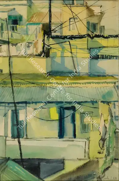 Bikash Bhattacharjee (Artist), Untitled (Rooftops), 1963, Painting