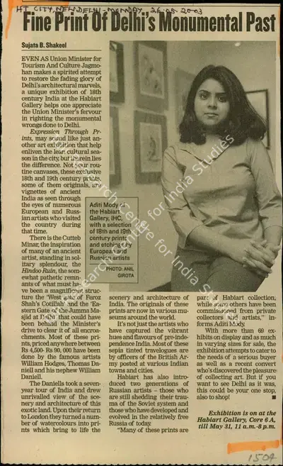 Sujata B. Shakeel (Reporter), Fine Print of Delhi's Monumental Past, 2003, Newspaper Clipping