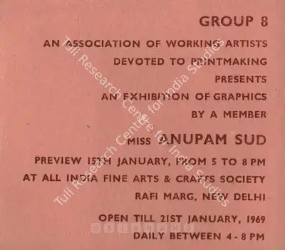 Anupam Sud (Artist), Anupam Sud, 1969, Solo Exhibition Catalogue