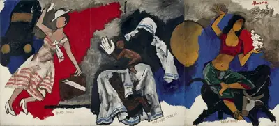 M.F. Husain (Artist), 3 Ms (Mad onna, Mother Teresa, Mad huri), 1997, Painting