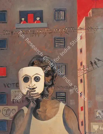 B.C. Sanyal (Artist), Mask and Man II, 1971, Painting