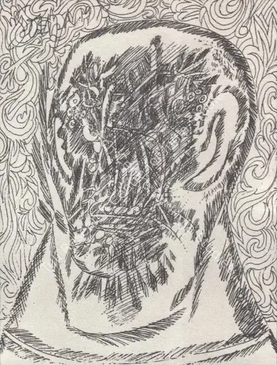 F.N. Souza (Artist), Head, 1968, Drawing