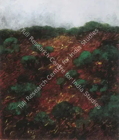Paramjit Singh (Artist), Trees and the Red Ridge, 1989, Painting