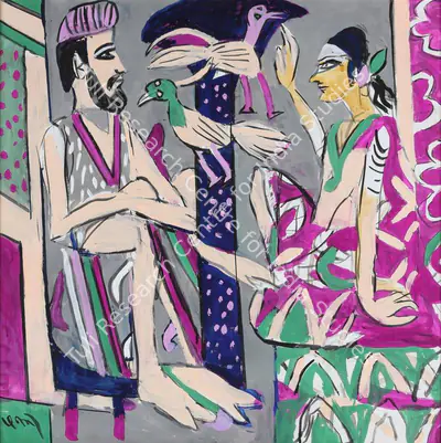 Subramanyan, K.G. (Artist). Untitled (Meeting of the Mystics), n.d. | Painting, Sa.Mum/16.02.17, 2017 · Saffronart