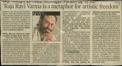 Romain Maitra (Reporter), Raja Ravi Varma is a Metaphor for Artistic Freedom, 2008, Newspaper Clipping