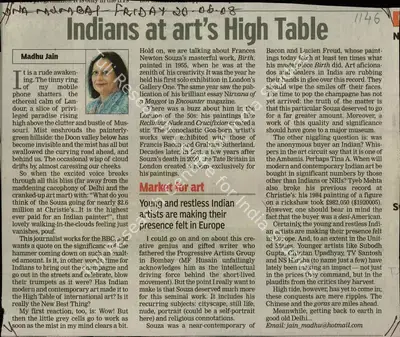 Madhu Jain (Reporter), Indians at Art's High Table, 2008, Newspaper Clipping