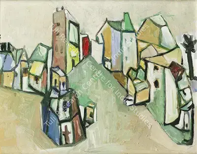 S.K. Bakre (Artist), Untitled (Cubist Landscape), 1962, Painting