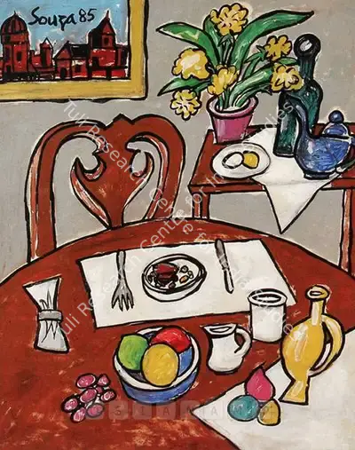 F.N. Souza (Artist), Still Life With Table Setting, 1985, Painting