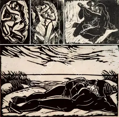 Chittaprosad (Artist). Lovers Series I. Linocut, n.d. | Graphic Art  | 00880829