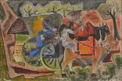 Shanti Dave (Artist), Bullock Cart, 1955, Painting