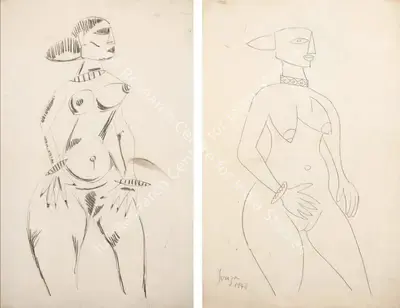 F.N. Souza (Artist), Untitled (Double-Sided), 1948, Drawing & Sketch