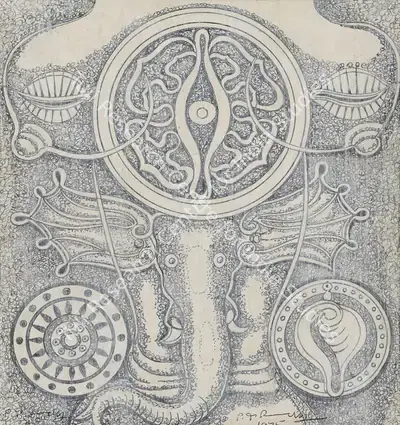 P.T. Reddy (Artist), Untitled (Ganesha), 1975, Painting