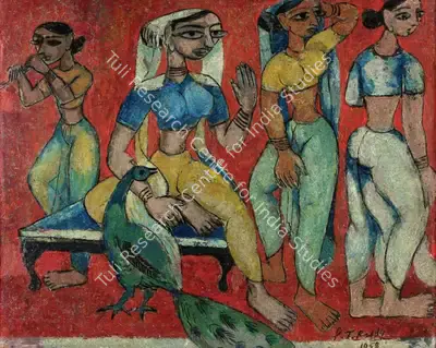 P.T. Reddy (Artist), Princess and Attendants, 1958, Painting