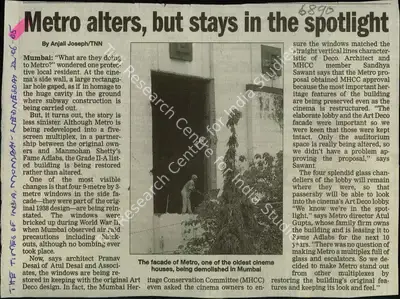 Anjali Joseph (Reporter), Metro Alters, but stays in the Spotlight, 2005, Newspaper Clipping