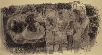 K.M. Adimoolam (Artist), Worshippers, 1965, Painting