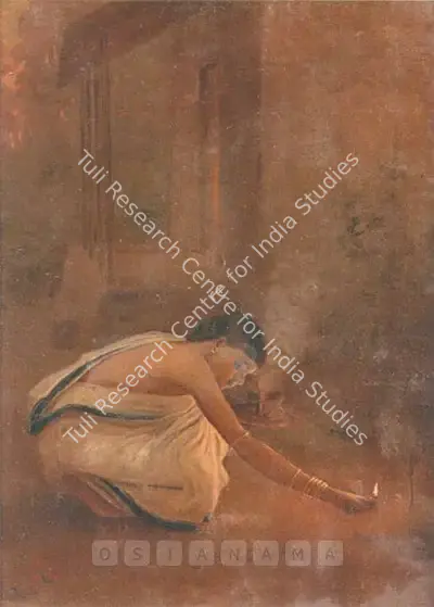 Jogesh Chandra Seal (Artist), Lady Lighting A Diya, 1921, Painting