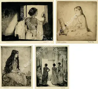 Mukul Dey (Artist), Looking Glass, 1917, Graphic Art