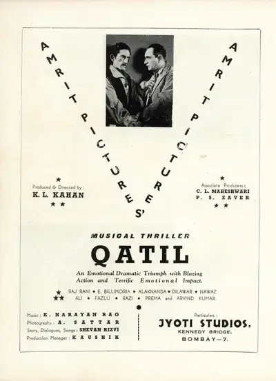 Shanti Kumar (Director), Qatil, 1944, Advertisement