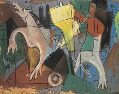 Sunil Das (Artist), Cubist Study, 1958, Drawing