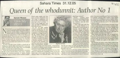 Suresh Menon (Reporter), Queen of the Whodunnit: Author No 1, 2005, Newspaper Clipping