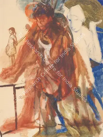 Nataraj Sharma (Artist), Two Figure Study (Small Girl Facing Left), 1992, Painting