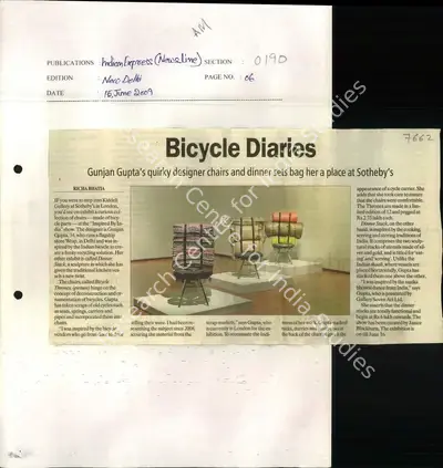 Richa Bhatia (Reporter), Bicycle Diaries, 2009, Newspaper Clipping
