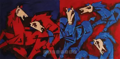 M.F. Husain (Artist), Equus, 2005, Painting