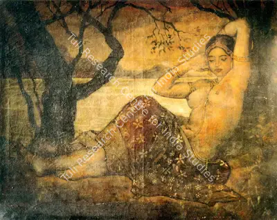 Satish Sinha (Artist), Lady By A Lake, 1950, Painting