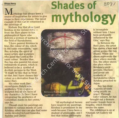 Divya Aerry (Reporter), Shades of Mythology, 2008, Newspaper Clipping