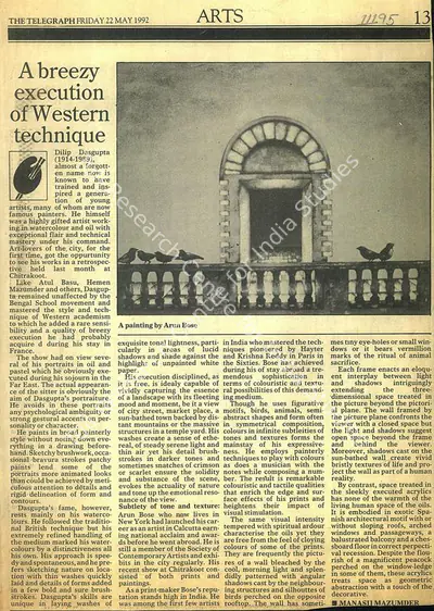 Manasij Majumder (Writer), A Breezy Execution of Western Technique, 1992, Newspaper clipping