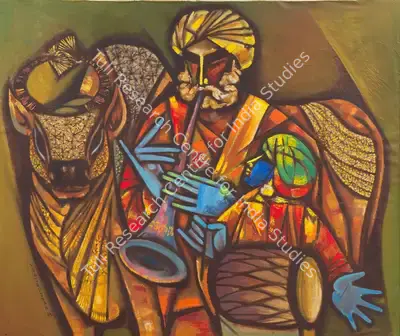 V. Rajendra (Artist), Untitled (Man with Bull), 1969, Painting