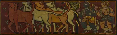 Roy, Jamini (Artist). Untitled (Krishna and Balaram with Cattle), n.d. | Painting, Ch.NeY/17.09.25, 2025 · Christie's