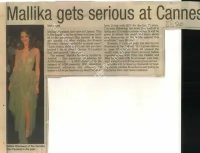 Tushar Joshi (Reporter), Mallika Gets Serious at Cannes, 2012, Newspaper Clipping