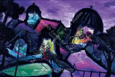 Manu Parekh (Artist), Night Landscape (Banaras), 2008, Painting