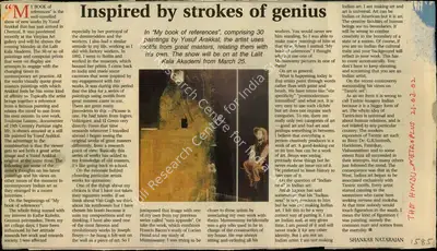 Shankar Natarajan (Reporter), Inspired by strokes of genius, 2002, Newspaper Clipping