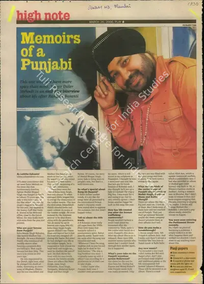Lalitha Suhasini (Reporter), Memoires of a Punjabi, 2006, Newspaper Clipping