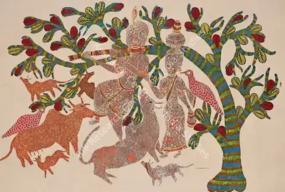 Jangarh Singh Shyam (Artist), Krishna Lila, 2001, Graphic Art