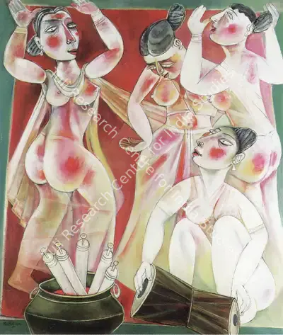 Paritosh Sen (Artist), Holi, 1990, Painting