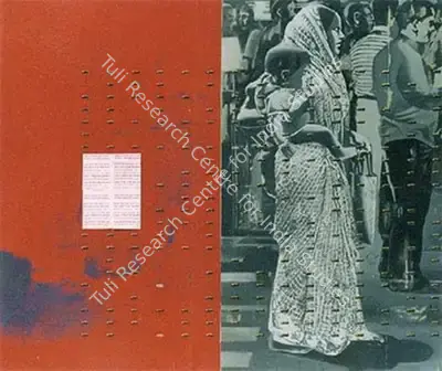 Prasanta Sahu (Artist), People on street behind a bullet painted foreground, 2001, Painting
