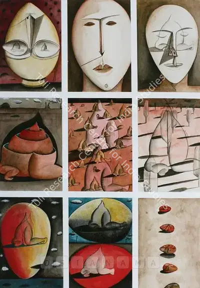 Surendran Nair (Artist), The Ostrich Play, 1995, Painting