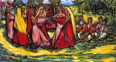 Chittaprosad (Artist), Kashmiri Dancers, Painting
