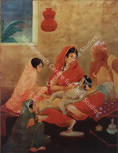 Attributed to Asit Kumar Haldar (Artist), The Young Krishna Being Fed by Yashodra, 1935, Painting