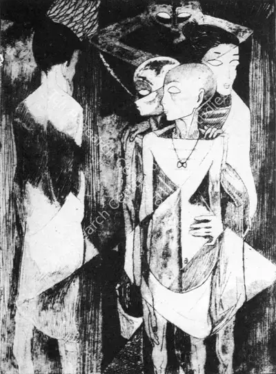 Somnath Hore (Artist), Etching, 1958, Graphic Art