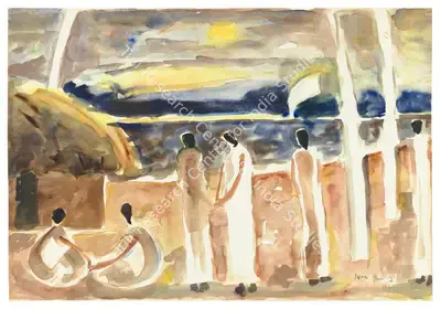 Ivan Peries (Artist), Untitled (Figures by the Sea), 1960, Painting
