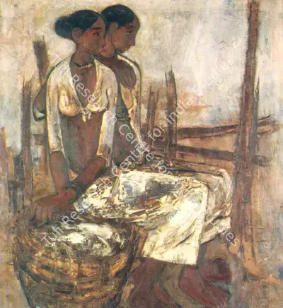 B. Prabha (Artist), Two Fisherwomen, 1966, Painting