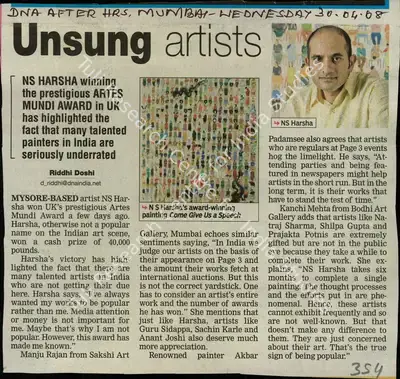 Riddhi Doshi (Reporter), Unsung Artists, 2008, Newspaper Clipping
