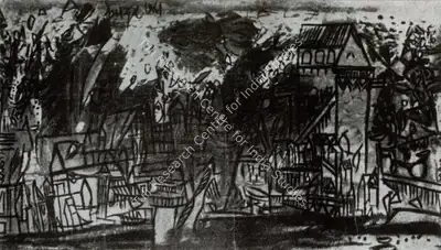 F.N. Souza (Artist), Landscape in Red, Painting