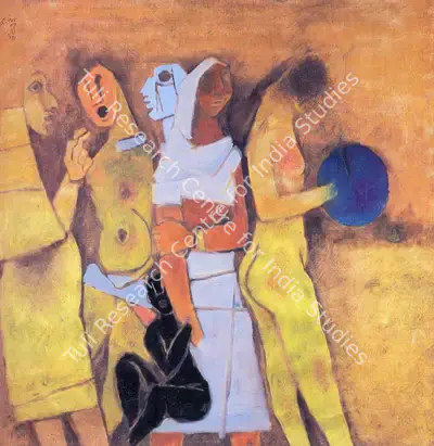 M.F. Husain (Artist), Four Women, 1971, Painting