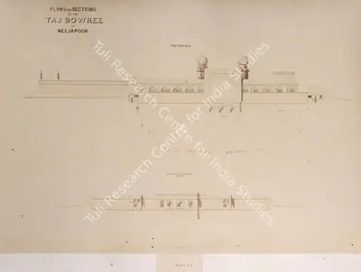 Unknown (Photographer), Plans and Sections of the Taj Bowree at Beejapoor, 1850, Antiquarian Photograph